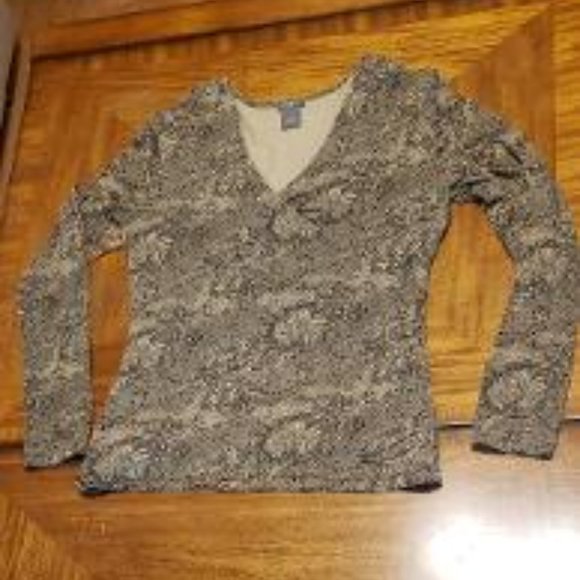 Ann Taylor Black and Cream Floral Print Wrap Shirt - Picture 2 of 8